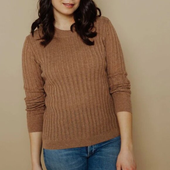 NWT Orb Life Sz S Jenny Mini Cable Knit Pullover Sweater Slim Fit - Camel Tan - Picture 1 of 3